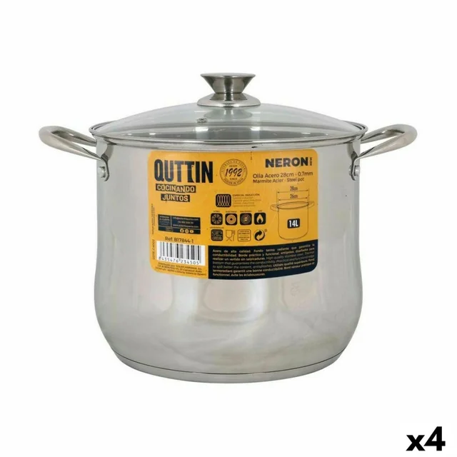 Pot met glazen deksel Quttin New Neron Steel 27,3 x 23 cm (4 Stuks)