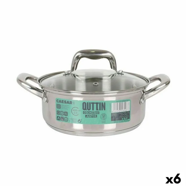 Pot with Glass Lid Quttin Caesar Steel ø 20 x 8 cm (6 Pieces)