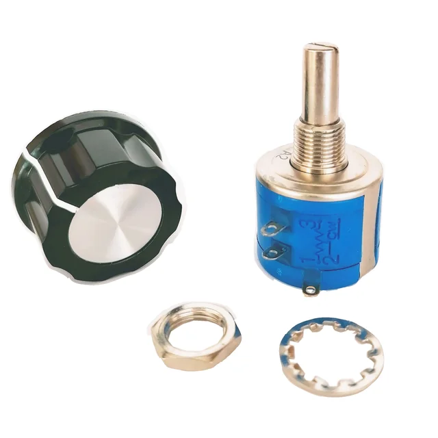 Potenciômetro multivoltas 10k SR PASSIVOS, eixo 2W, 13 mm com botão giratório com flange SR PASSIVOS, baquelite, 6,35 mm, D24x16 mm