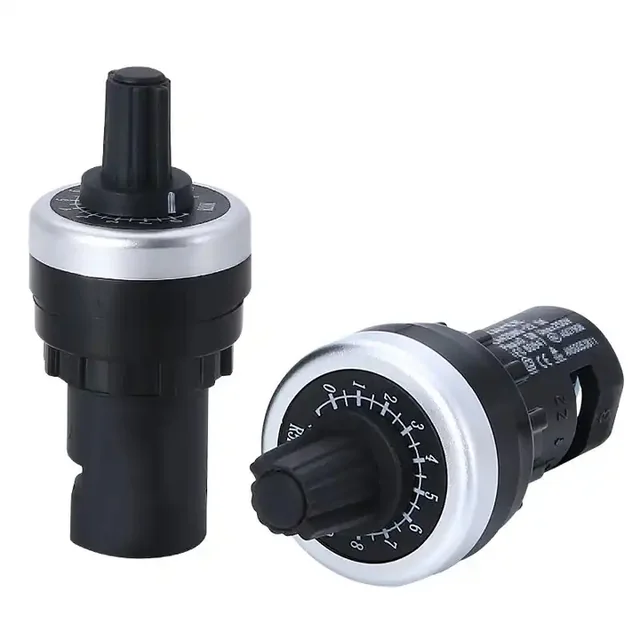 Potentiomètre monotour Tayee LA42DWQ-22 B10k, 10 k, 10V, 22 mm, IP65, avec bouton et graduations, bornes à vis