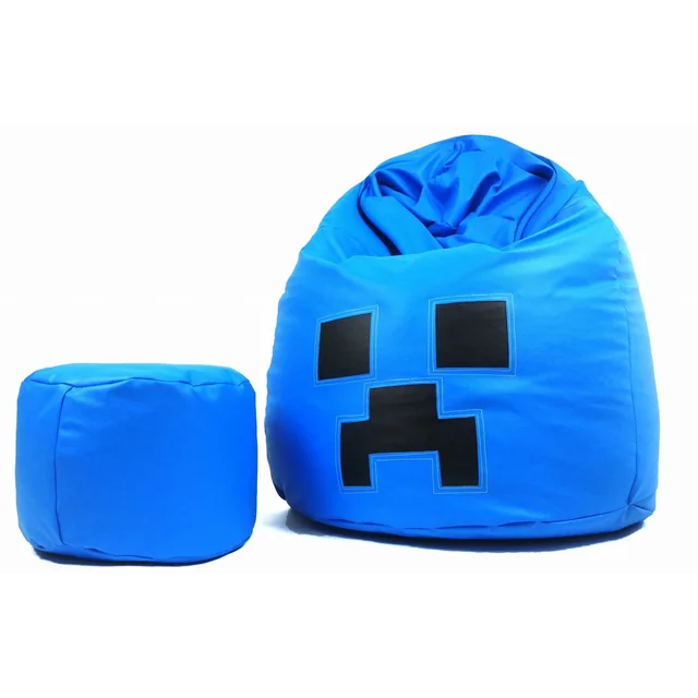 Pouf Armchair XXL Blue Smiley with a footrest
