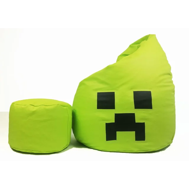 Pouffe, XXL Sack Chair, Lime Smiley, with footrest