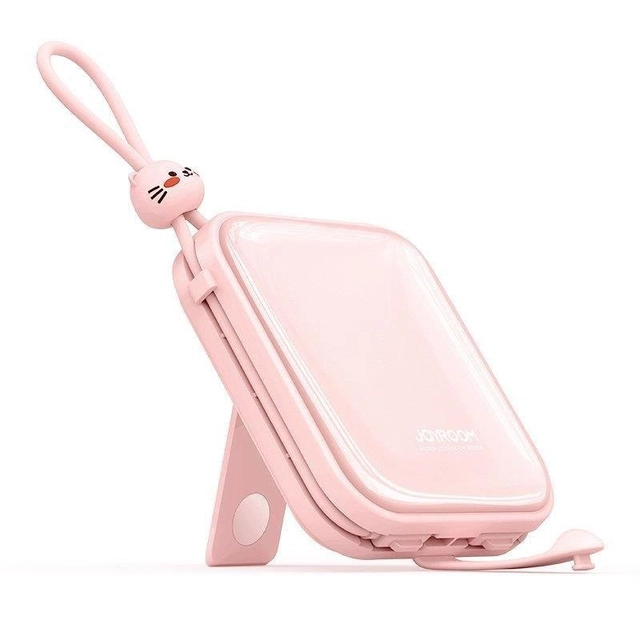 Power bank with stand USB-C cable and Iphone Lightning Cutie Series 10000mAh 22.5W pink