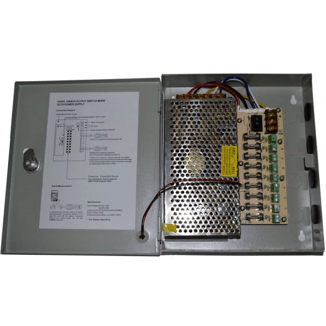 Power in metal case 10A 12V with 9 shared outputs