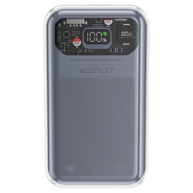 Powerbank 20000mAh Sparkling Series carregamento rápido 30W QC AFC FCP SCP cinza