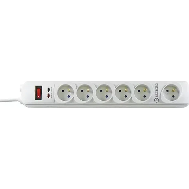 Powerton power strip 6 sockets 3 m white