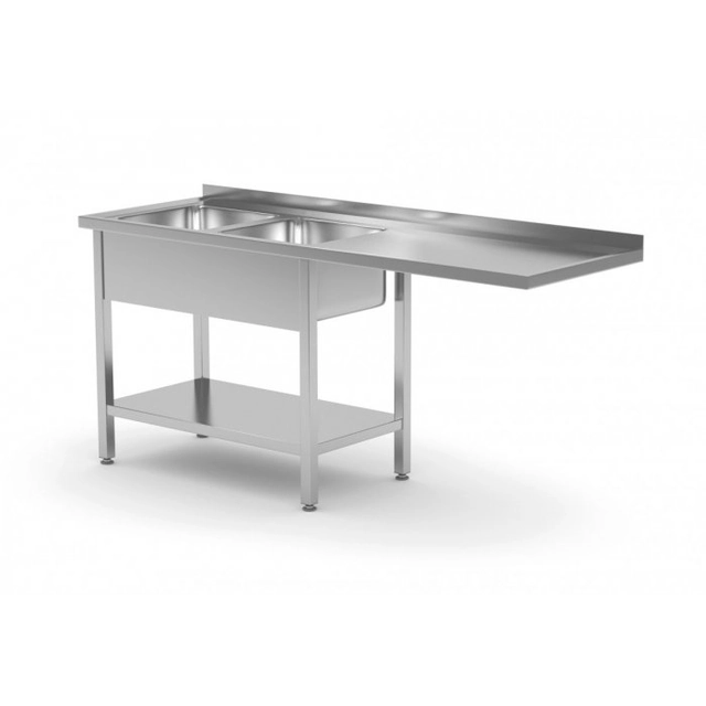 Pöytä, jossa kaksi pesuallasta, hylly ja tila astianpesukoneelle tai jääkaapin puolelle - osastot vasemmalla 1700 x 600 x 850 mm POLGAST 241176-L 241176-L