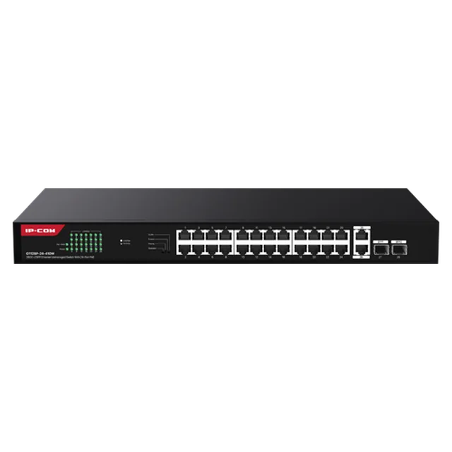 Preklopite 24 Gigabit PoE ports, 2 x RJ45 Uplink Gigabit, 2 x SFP Gigabit, 1U - IP-COM G1128P-24-410W