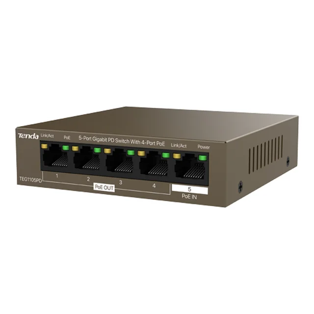 Přepnout porty 4 PoE OUT, port 1 PoE IN, Gigabit - TENDA TND-TEG1105PD