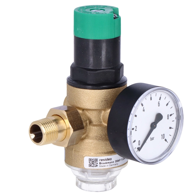 Pressure regulator, with unions,1/2", with pressure gauge 0-10 bar