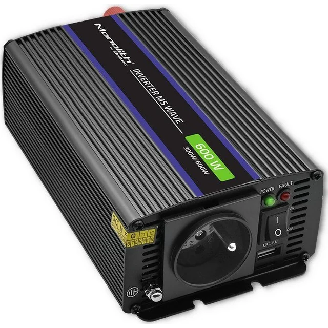 Pretvornik Qoltec Monolitni pretvornik napetosti 600 MS Wave | 12V do 230V | 300/600W | USB