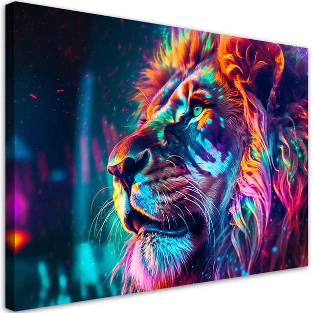 Print Canvas, Neon Animal Lion Ai -100x70