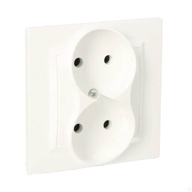 Prise double MONOBLOC non mise à la terre (module) 16A, 250V~, bornes à vis, blanc *Complet - pas pour cadres, blanc Simon10