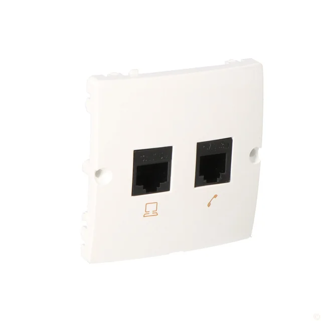 Prise ordinateur RJ45 kat.5e + prise téléphone RJ12 (module), module de base blanc