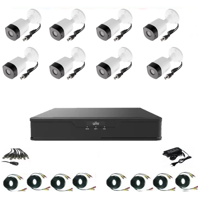 Profesjonalny system monitoringu wideo 8 kamery zewnętrzne 2 MP 1080P full hd IR20m, XVR 8 kanały, pełne akcesoria, internet na żywo