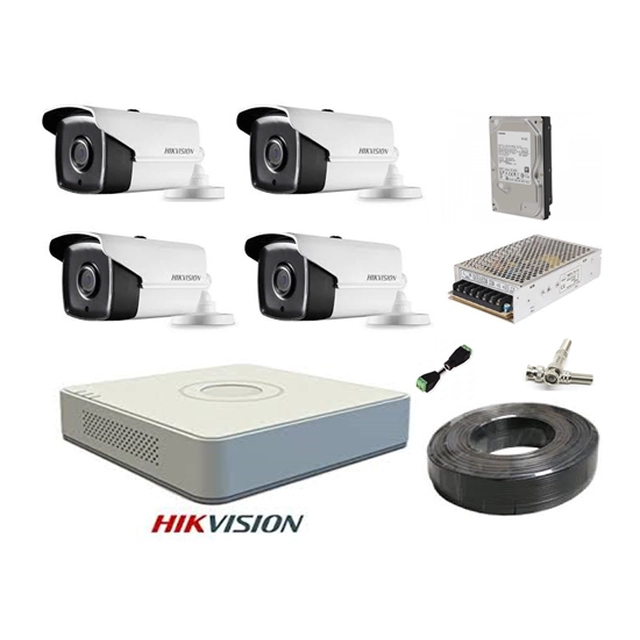 Professional system kit 4 FULL HD surveillance cameras 40 m IR HIKVISION complete, lens 2.8mm+ accessories + hard 1TB+CADOU UPS WELL