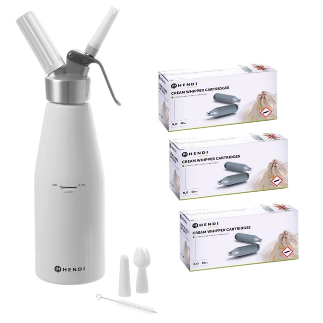 Professional Whipped Cream Decorator Siphon 1L + 150 cartridges N2O Hendi 588376