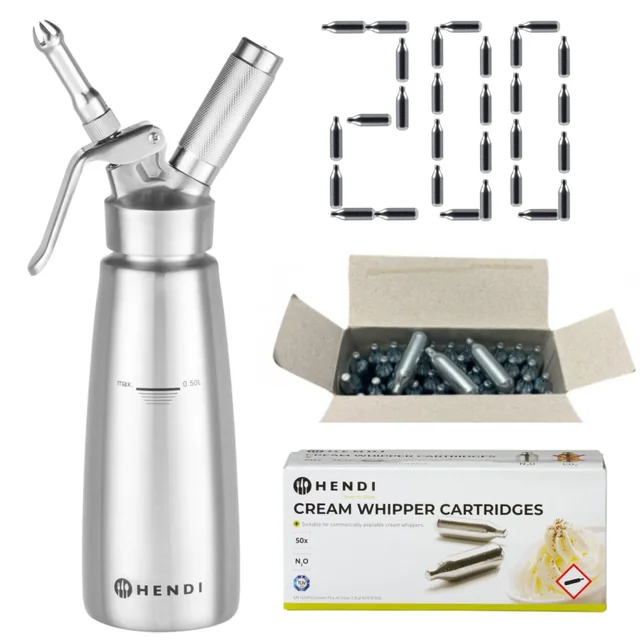 Professional Whipped Cream Siphon Hendi Dekorator Stainless Steel + 200 Cartridges