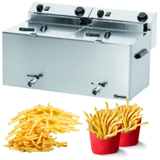 Professionelle Fritteuse mit Hahn 2x10l Leistungsstarker Bartscher 162910