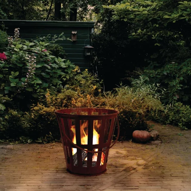 ProGarden Cheminée et panier à bois avec poignée, métal, rouille