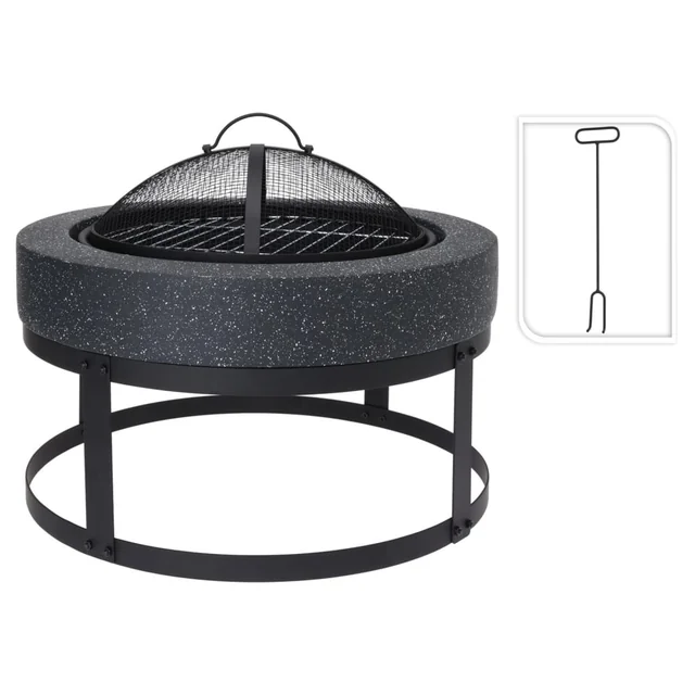 ProGarden Fireplace with grill, round, 50,5x50,5x37 cm, black