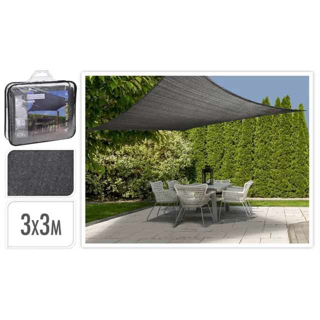 ProGarden Shade sail, square, dark gray, 3x3 m