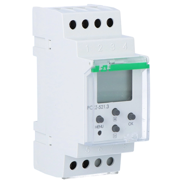 Programmable timer PCZ-521 single-channel, NFC,250 memory cells, contacts:1P, I=16A, 24÷264V AC/DC,2 modules