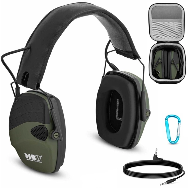 Protective headphones for soundproofing active AUX shooting jammers - green