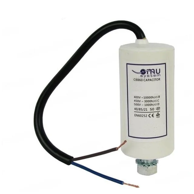 Provozní kondenzátor 30μF 450V AC se šroubovacím kabelem M8 se závitovou maticí 20cm