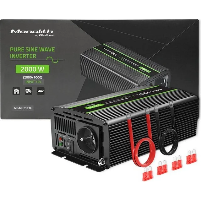 Przetwornica Qoltec Przetwornica napięcia Monolith | 1000W | 2000W | 12V na 230V | Czysty Sinus