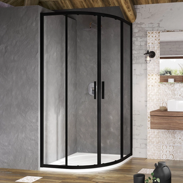 Půlkruhová sprchová kabina Ravak Blix Slim, BLSCP4-80 černá+průhledné sklo