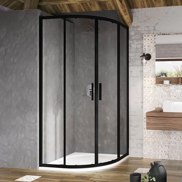 Půlkruhová sprchová kabina Ravak Blix Slim, BLSCP4-90 černá+průhledné sklo