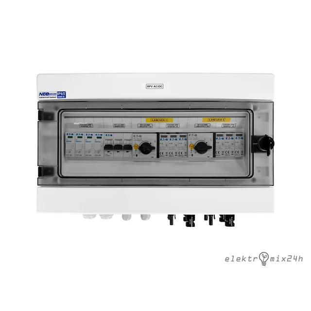 PV AC/DC electrical switchboard, hermetic IP65 for securing photovoltaic installation (2 strings) - complete, ready