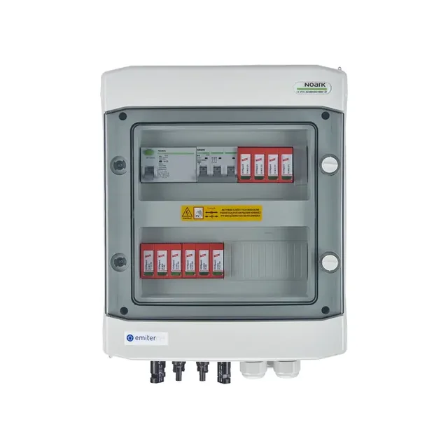 PV elektrikilbi ühendusDCAC hermeetiline IP65 EMITER alalispingepiirikuga Dehn 1000V tüüp 2, 2 x PV-ahel, 2 x MPPT // piir.AC Dehn tüüp 2, 10A 3-F, RCD tüüp A 40A/300mA