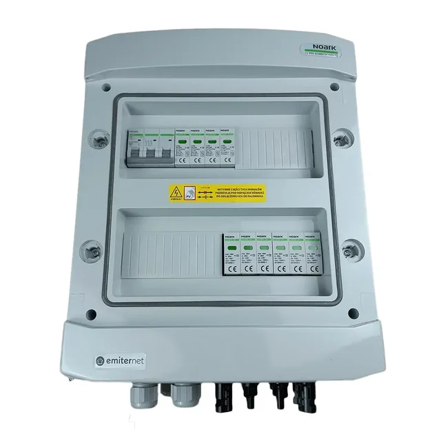 PV elektrikilbi ühendusDCAC hermeetiline IP65 EMITER alalispingepiirikuga Noark 1000V tüüp 2, 2 x PV string, 2 x MPPT // piir.AC Noarki tüüp 2, 16A 3-F