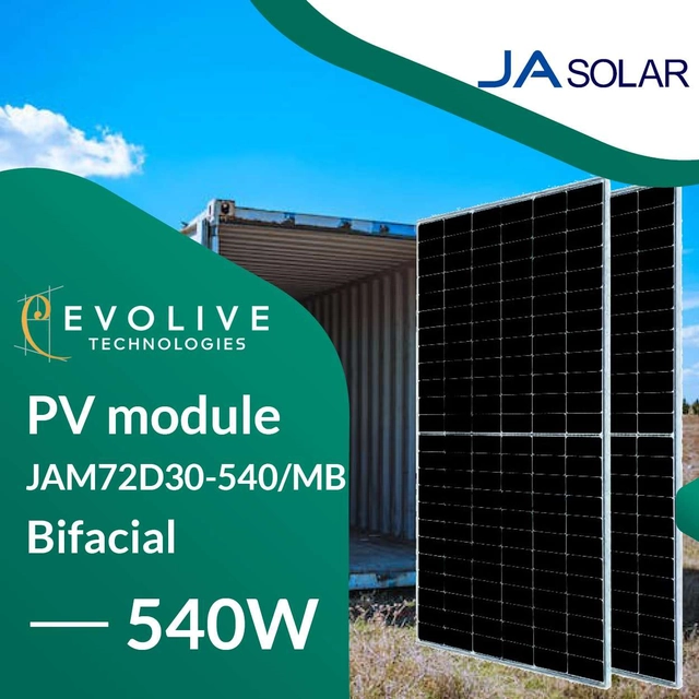 PV-modul (fotovoltaisk panel) JA Solar 540W JAM72D30-540/MB Bifacial (behållare)