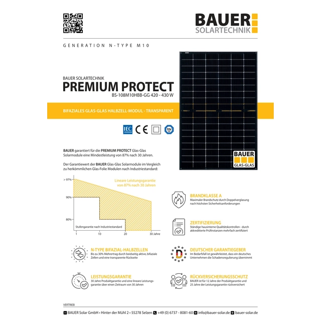 PV modulis 420W (saulės kolektorius) Bauer Solar Bifacial 420 W