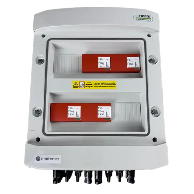 PV switchboard connectionDC hermetic IP65 EMITER with DC surge arrester Dehn 1000V type 1+2, 8x PV string, 4x MPPT