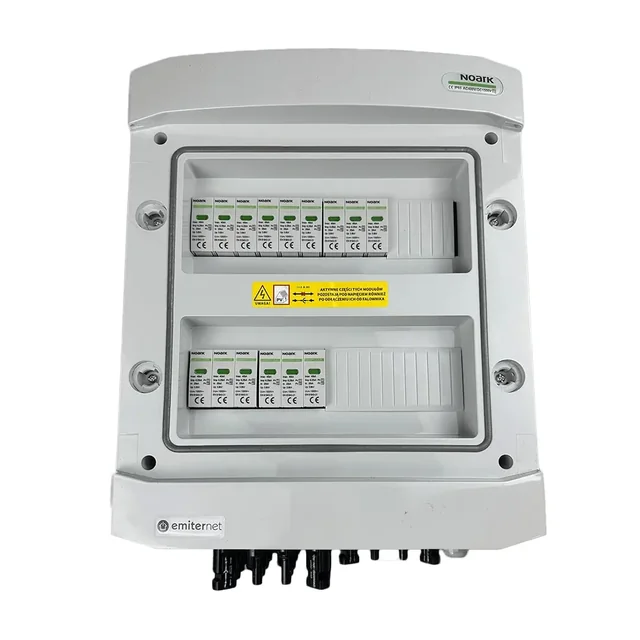 PV switchboard connectionDC hermetic IP65 EMITER with DC surge arrester Noark 1000V type 1+2, 5x PV string, 5x MPPT