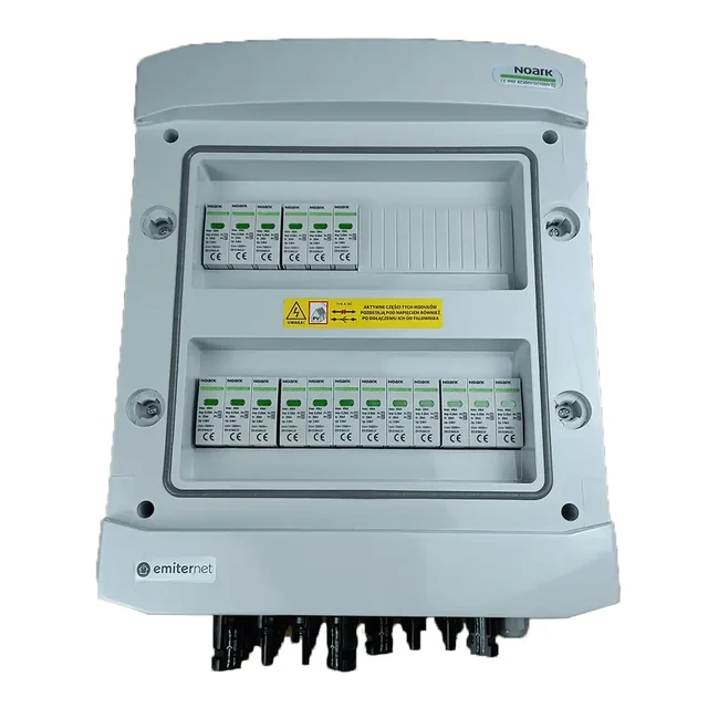 PV switchboard connectionDC hermetic IP65 EMITER with DC surge arrester Noark 1000V type 1+2, 6x PV string, 6x MPPT