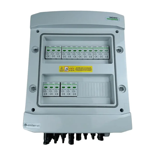 PV switchboard connectionDC hermetic IP65 EMITER with DC surge arrester Noark 1000V type 2, 6x PV string, 6x MPPT