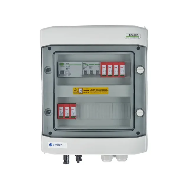 PV switchboard connectionDCAC hermetic IP65 EMITER with DC surge arrester Dehn 1000V type 2, 1 x PV chain, 1 x MPPT // limit.AC Dehn type 2, 16A 3-F, RCD type A 40A/300mA