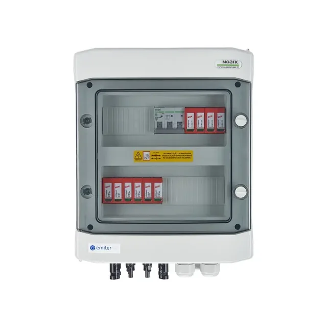 PV switchboard connectionDCAC hermetic IP65 EMITER with DC surge arrester Dehn 1000V type 2, 2 x PV chain, 2 x MPPT // limit.AC Dehn type 2, 10A 3-F