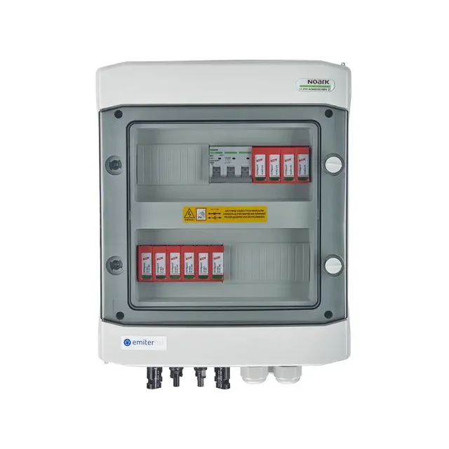 PV switchboard connectionDCAC hermetic IP65 EMITER with DC surge arrester Dehn 1000V type 2, 2 x PV chain, 2 x MPPT // limit.AC Dehn type 2, 16A 3-F