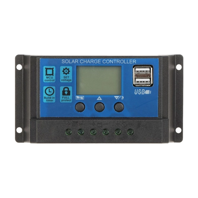 PWM laddningskontroll för solpaneler 12V/24V 30A med display,2 USB-portar