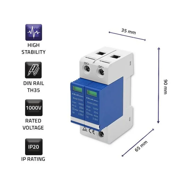 QOLTEC 52585 DC odvodnik prenapona / 2P / 1000V / T2 / BC