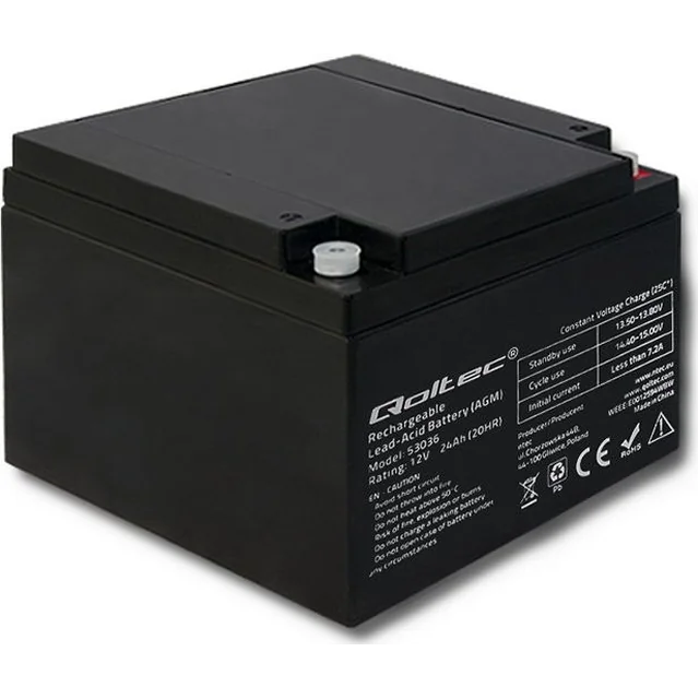 Qoltec AGM batteri 12V 24Ah max.7.2A (53036)