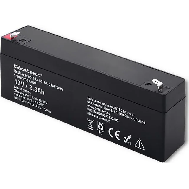 Qoltec AGM batteri Qoltec 12V 2.3Ah HQ (53064)
