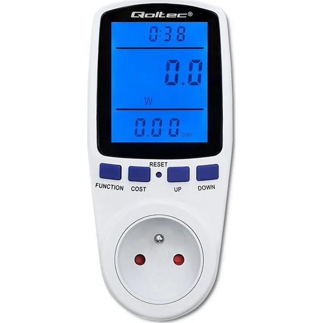 Qoltec Wattmérő energiafogyasztás számláló PM0626 | 3680W | 16A | LCD