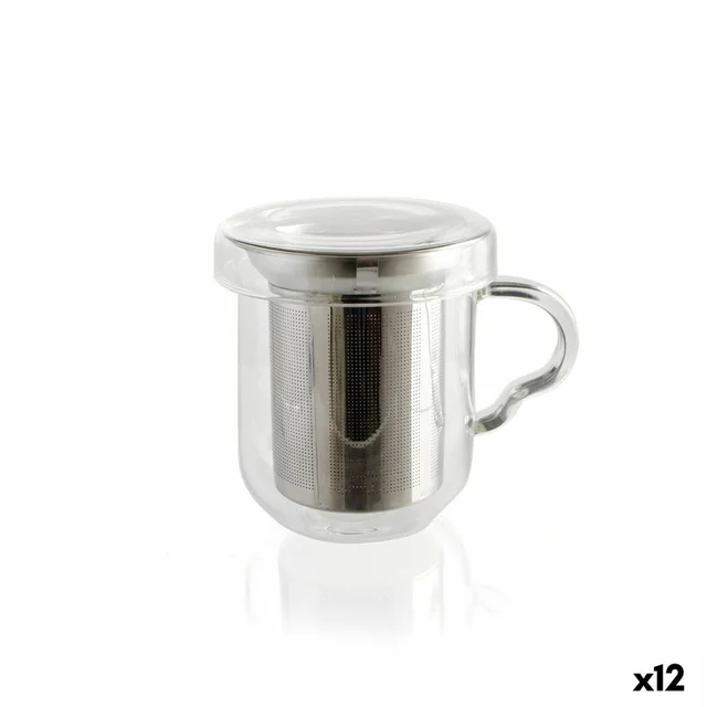 Quid Serenia Tasse avec Filtre Verre Transparent Acier Inox 350 ml (12 Pièces)